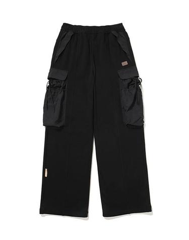W 우븐 패치 스트링 카고 팬츠_Black