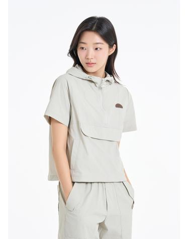 여성 컷라인 하프 아노락 라이트올리브
