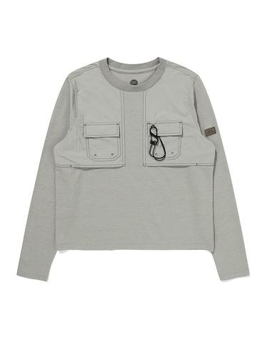 우븐패치 롱 슬리브 티셔츠_Light Ash Grey