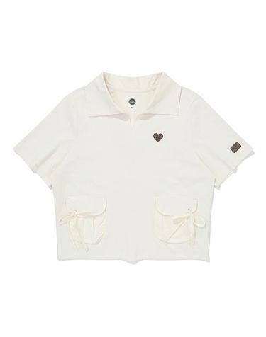 W 스트링 우븐 포켓 카라 티셔츠_White