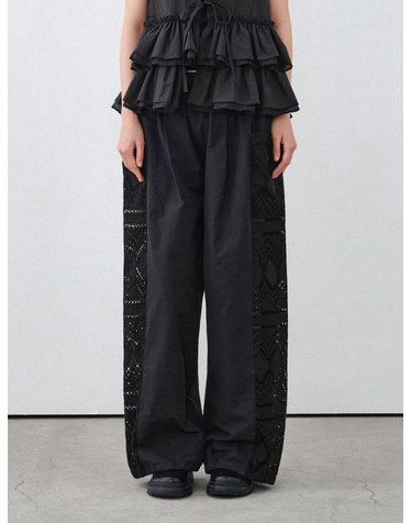 여성 아일렛 와이드팬츠 (BLACK)