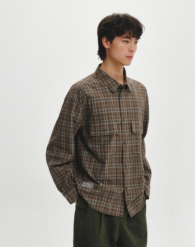 힐리먼트 밀로 더블 포켓 체크 셔츠 (TAN) 착용컷
