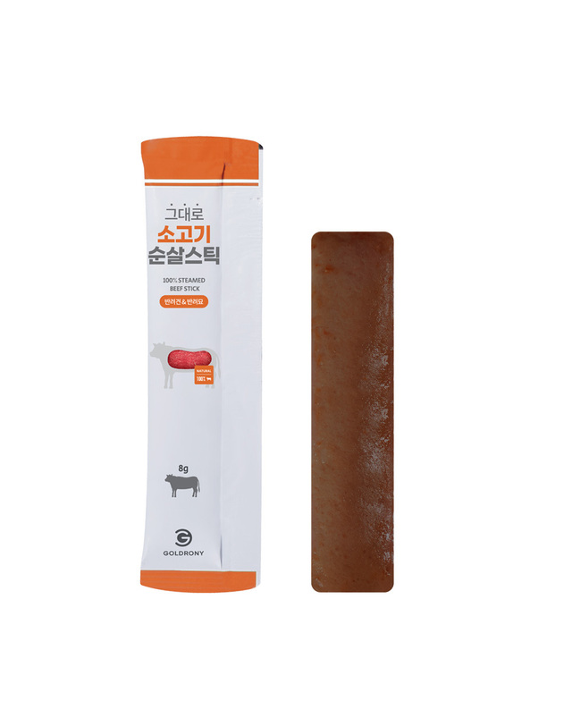 골드로니 그대로 순살스틱 소고기 4개입 강아지 고양이 간식 착용컷