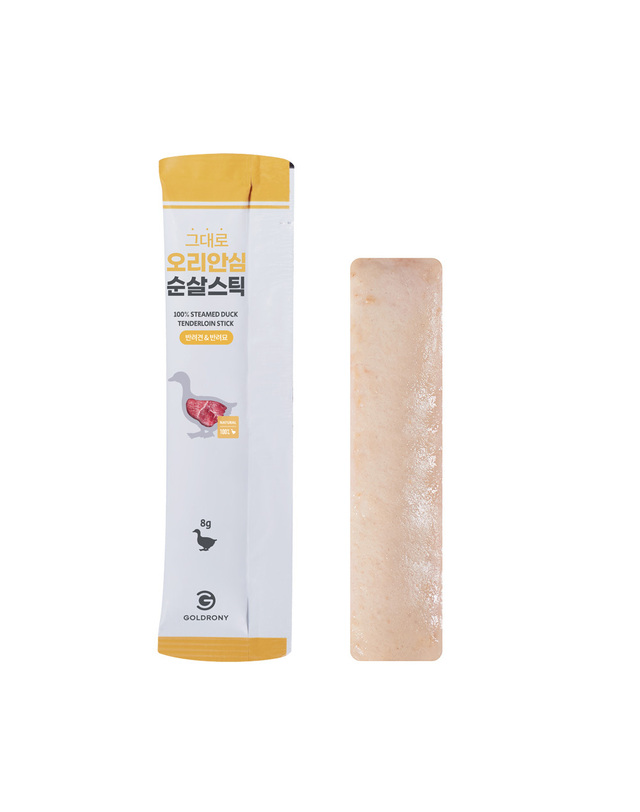 골드로니 그대로 순살스틱 오리안심 30개입 강아지 고양이 간식 착용컷