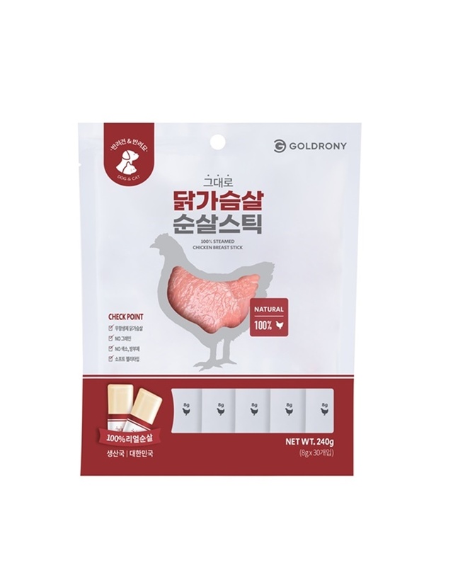 골드로니 그대로 순살스틱 닭가슴살 30개입 강아지 고양이 간식 착용컷