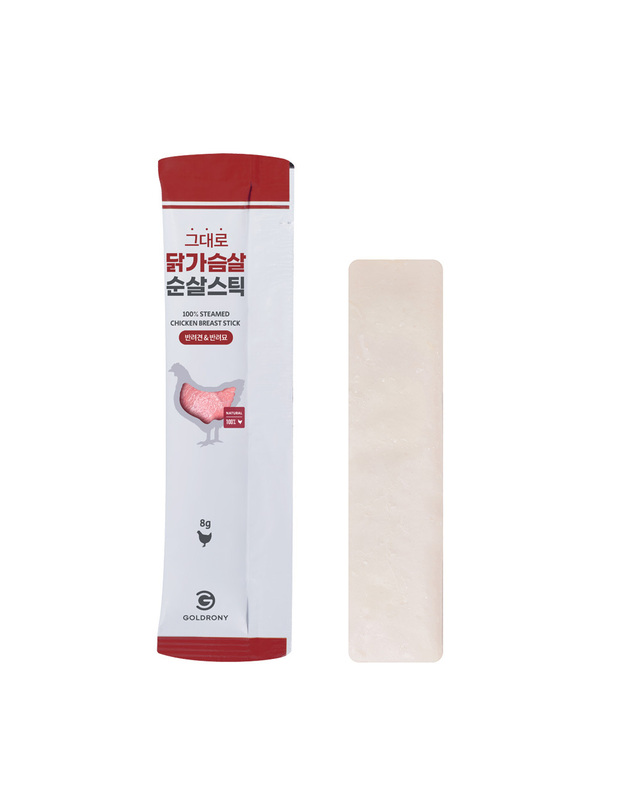 골드로니 그대로 순살스틱 닭가슴살 30개입 강아지 고양이 간식 착용컷