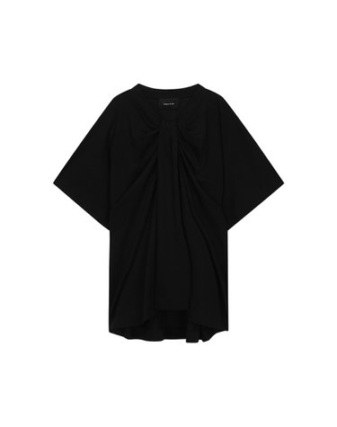 시몬로샤 게더 디테일 넥 반팔 티셔츠 블랙 TS338T0553