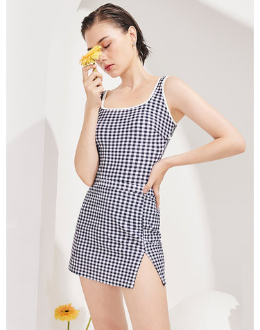 SET 깅엄 스퀘어넥 원피스수영복 셋업