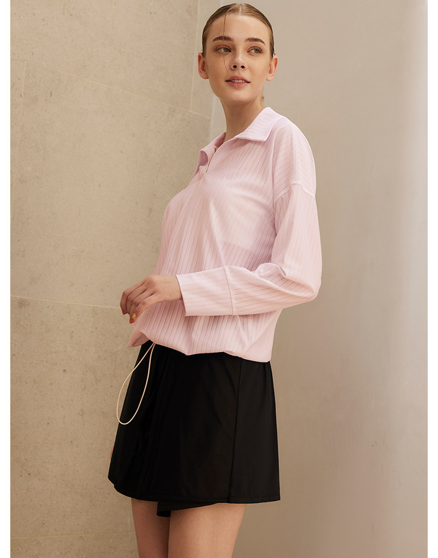 보헤미안블루 스트링타이 셔츠카라 루즈핏 래쉬가드 PP 착용컷