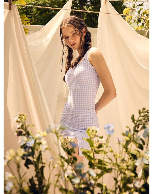 보헤미안블루 SET 깅엄 스퀘어넥 원피스수영복 셋업 BL 착용컷