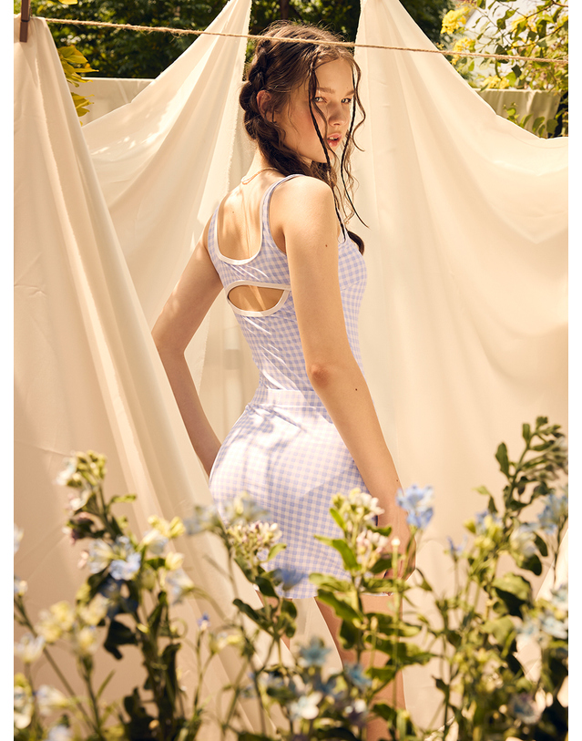 보헤미안블루 깅엄 스퀘어넥 원피스수영복 BL 착용컷