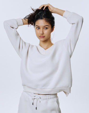 [스파이더] 여성 와플 브이넥 긴팔 티셔츠 SPJFCNRL351WOWH