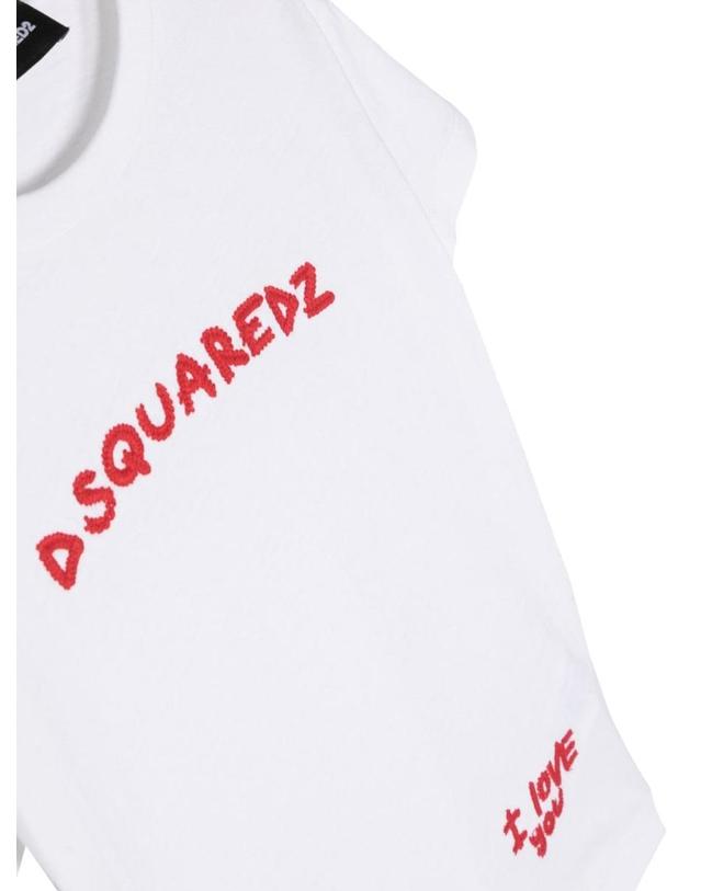 디스퀘어드2 [해외직구] 23 S/S 디스퀘어드2 MC 로고 티셔츠 (KIDS 상품) DQ1571K_D0A3VDQ100 B0041487152 착용컷