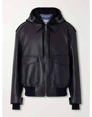 [해외직구] 로에베 후드 체크 KNITTRIMMED 레더 자켓 H526Y34LD3 B0082491277