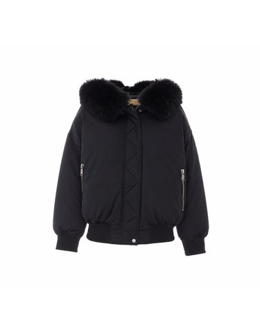 [해외직구] 26 F/W 마이클 코어스 페이크 퍼 트림 사틴 CIRE 후드 봄버 자켓 MF620MSHRR/001 B0012309248