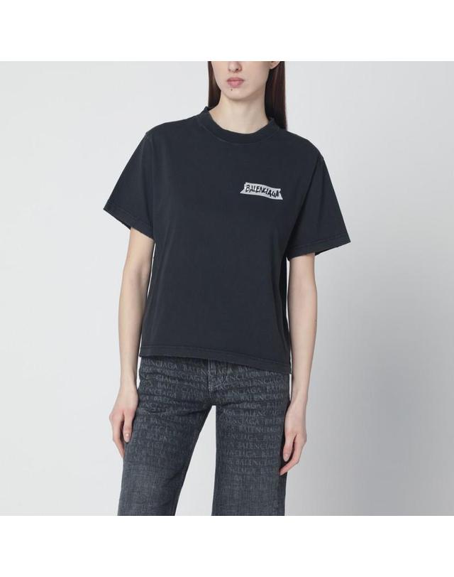 발렌시아가 [해외직구] 26 S/S 발렌시아가 블랙 워싱 MASKING 테이프 티셔츠 WITH 미디엄 핏 850990TTVL6-1041 B0051892727 착용컷
