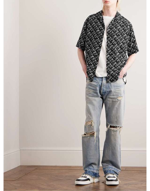 셀린느 [해외직구] 25 F/W 셀린느 CONVERTIBLECOLLAR 로고 실크 셔츠 2C946748T. B0080396344 착용컷