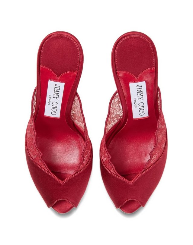 지미추 [해외직구] 지미추 BRIGITTE 레이스 뮬 BRIGITTEMULE100WANRUBYRED/RUBYRED B0712534407 착용컷