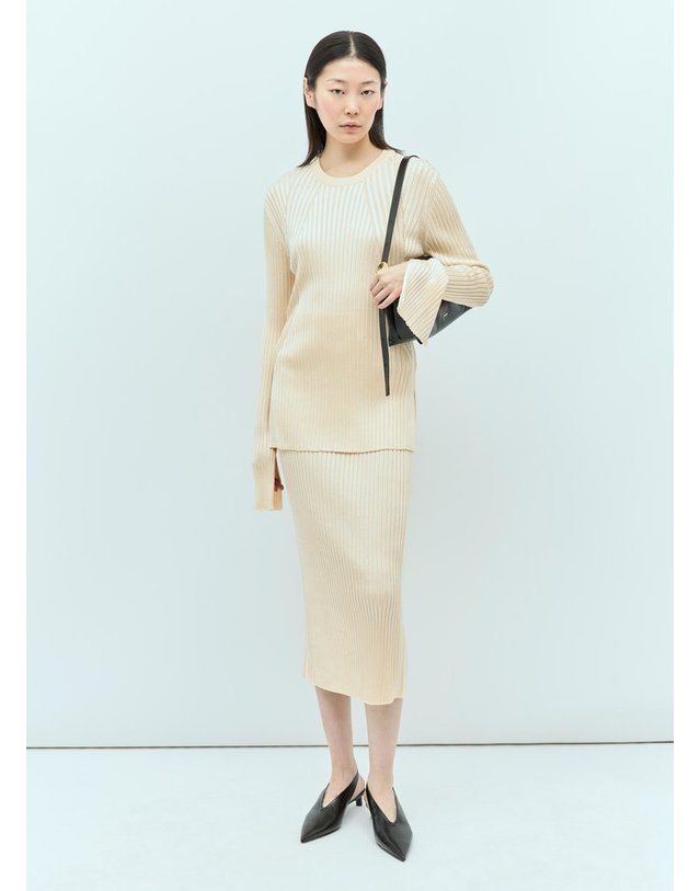 질샌더 [해외직구] 24 S/S 질샌더 RIB 니트 미디 스커트 J02MA0165-J18287-109 B0111029322 착용컷