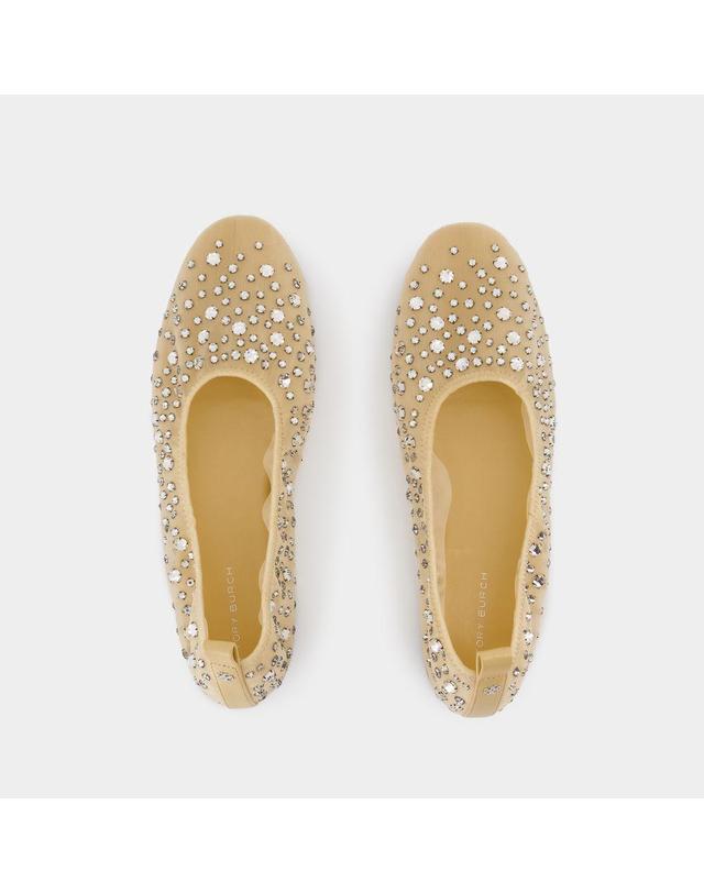 토리버치 [해외직구] 25 S/S 토리 버치 크리스탈 플랫슈즈 TORY BURCH 나일론 베이지 162066-960 B0731497497 착용컷