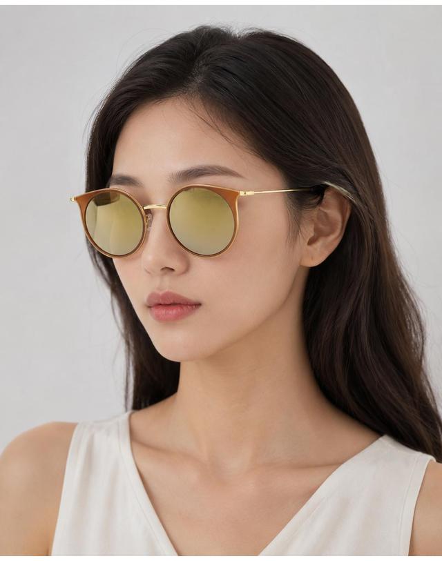 린타 린타 여성 라운드 콤비 선글라스 L4014HW-5 미러렌즈 착용컷