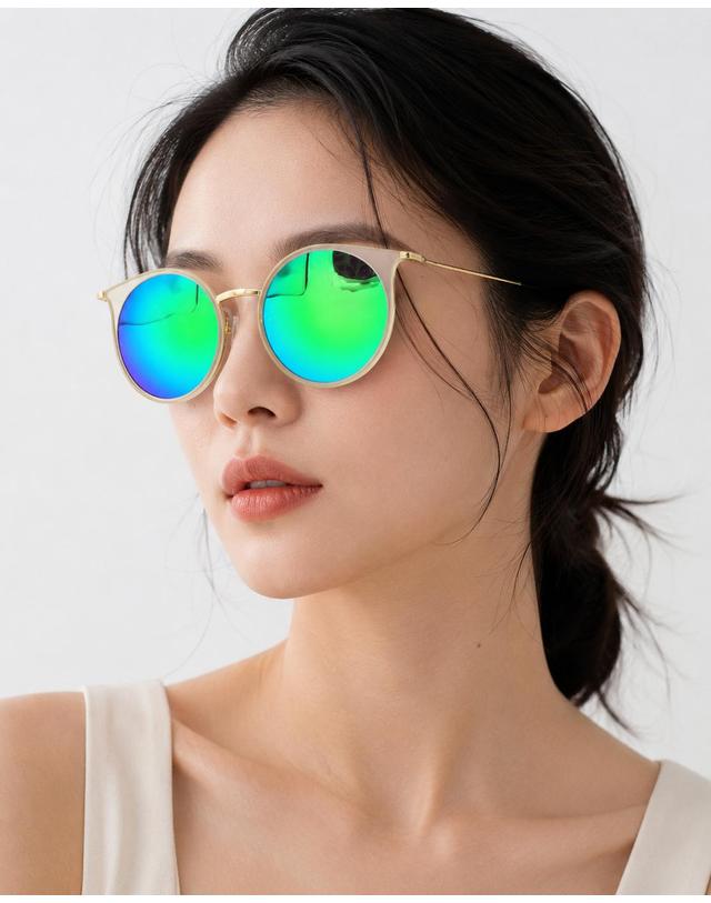 린타 린타 여성 라운드 콤비 선글라스 L4014HW-2 미러렌즈 착용컷