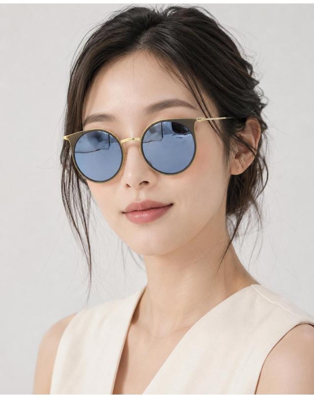 린타 린타 여성 라운드 콤비 선글라스 L4014HW-1 미러렌즈 착용컷