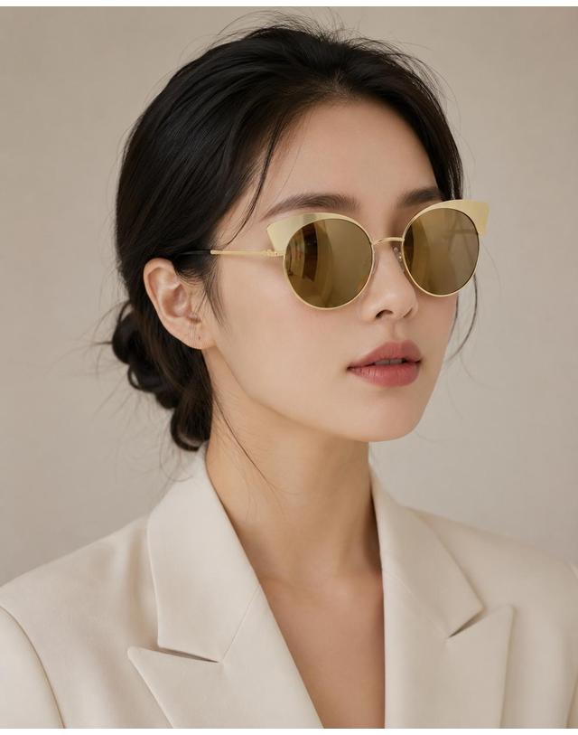 린타 린타 여성 라운드 캣아이 선글라스 L4012CHW-3 미러렌즈 착용컷