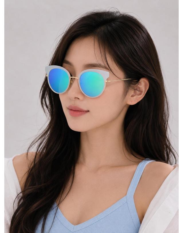 린타 린타 여성 라운드 콤비 캣아이 선글라스 L4011BHW-4 미러렌즈 착용컷
