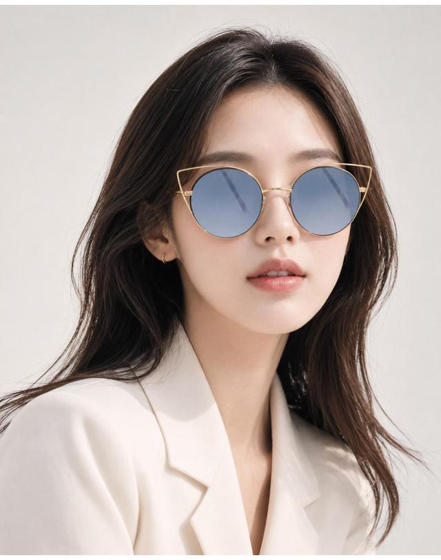 린타 린타 여성 라운드 메탈 캣아이 선글라스 L4009HW-4 미러렌즈 착용컷