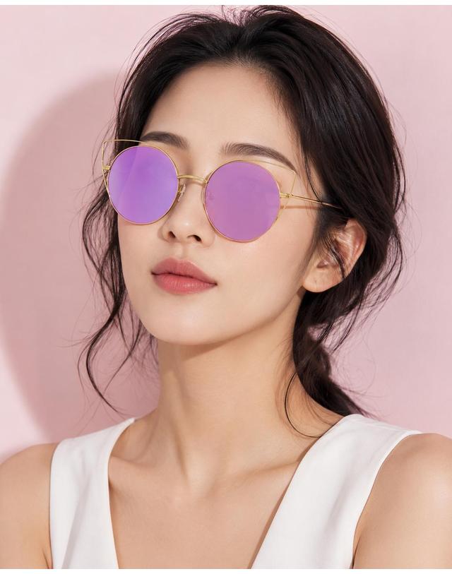 린타 린타 여성 라운드 메탈 캣아이 선글라스 L4009HW-3 미러렌즈 착용컷