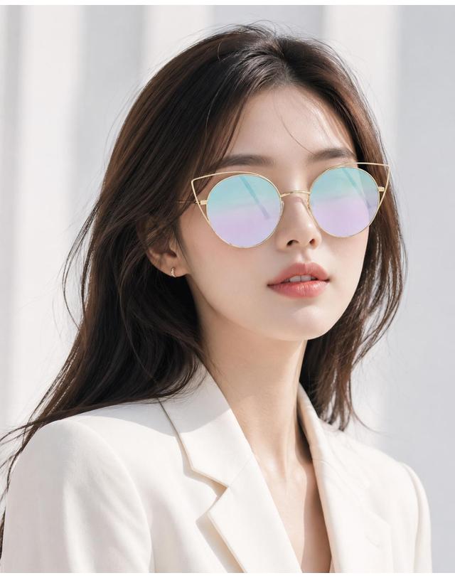 린타 린타 여성 라운드 메탈 캣아이 선글라스 L4009HW-2 미러렌즈 착용컷