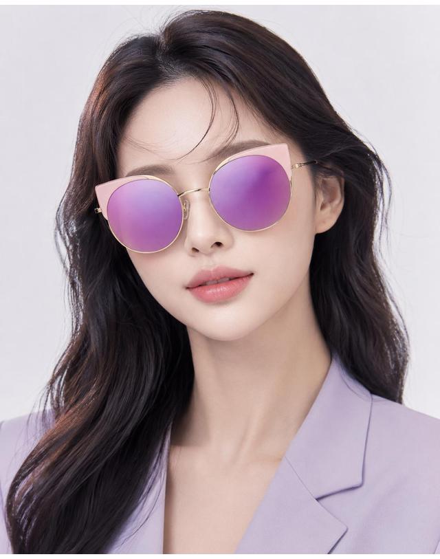 린타 린타 여성 라운드 콤비 캣아이 선글라스 L4008HW-3 미러렌즈 착용컷