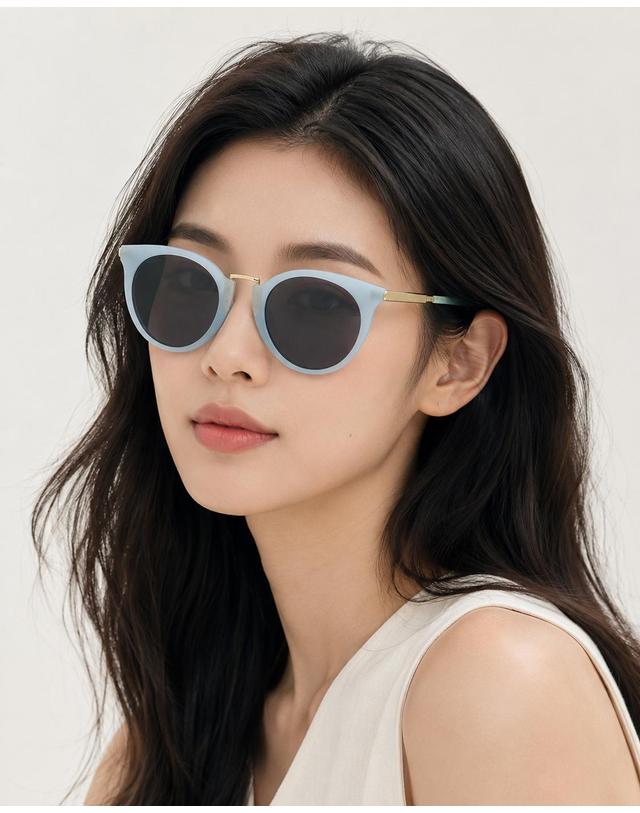 린타 린타 여성 라운드 뿔테 선글라스 L4005HW-4GR 착용컷