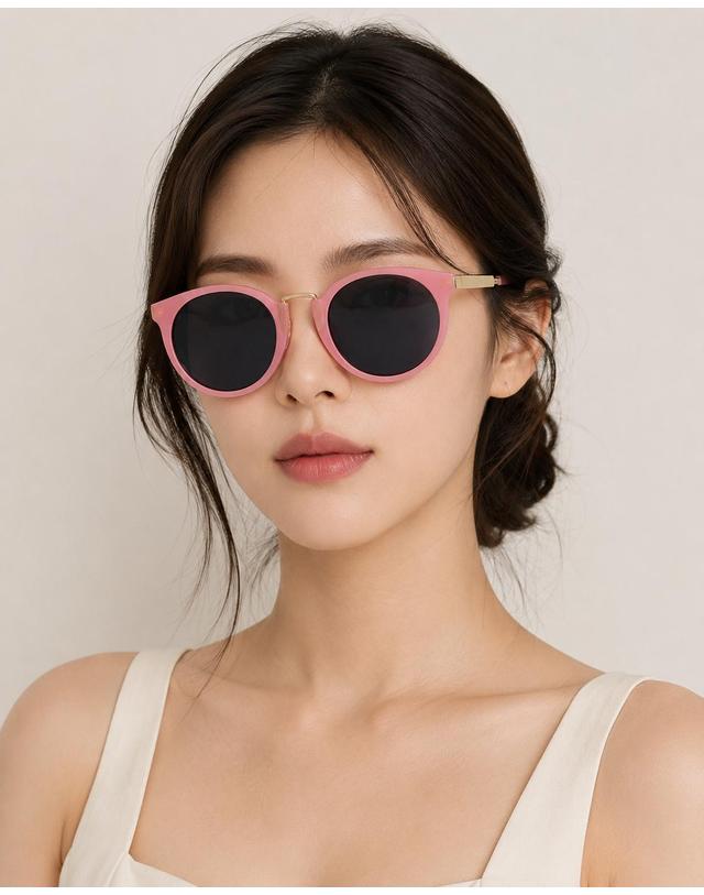 린타 린타 여성 라운드 뿔테 선글라스 L4005HW-3GR 착용컷