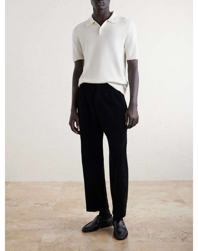 더 로우 [해외직구] 26 F/W 더 로우 RAVI 실크 캐시미어 & 린넨블렌드 폴로 셔츠 1437-Y710 B0082033688 착용컷