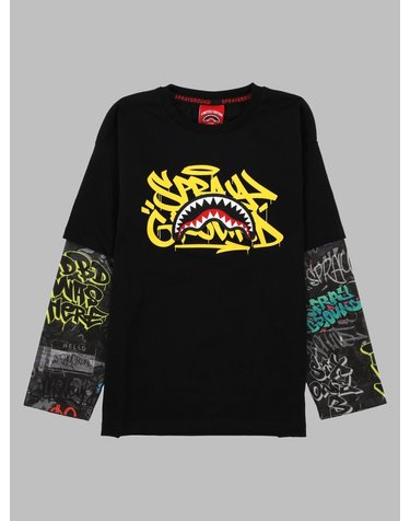[해외직구] 26 F/W 스프레이그라운드 SPRAYGROUND 태그 DOUBLEOVER 티셔츠 BLK (KIDS 상품) SPY1500BLKK_MULTI B0042285655