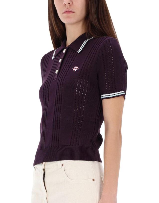 카사블랑카 [해외직구] 25 F/W 카사블랑카 코튼 니트 폴로 셔츠 W-AW25-KW-1089_01AUBERGINE B0041816397 착용컷