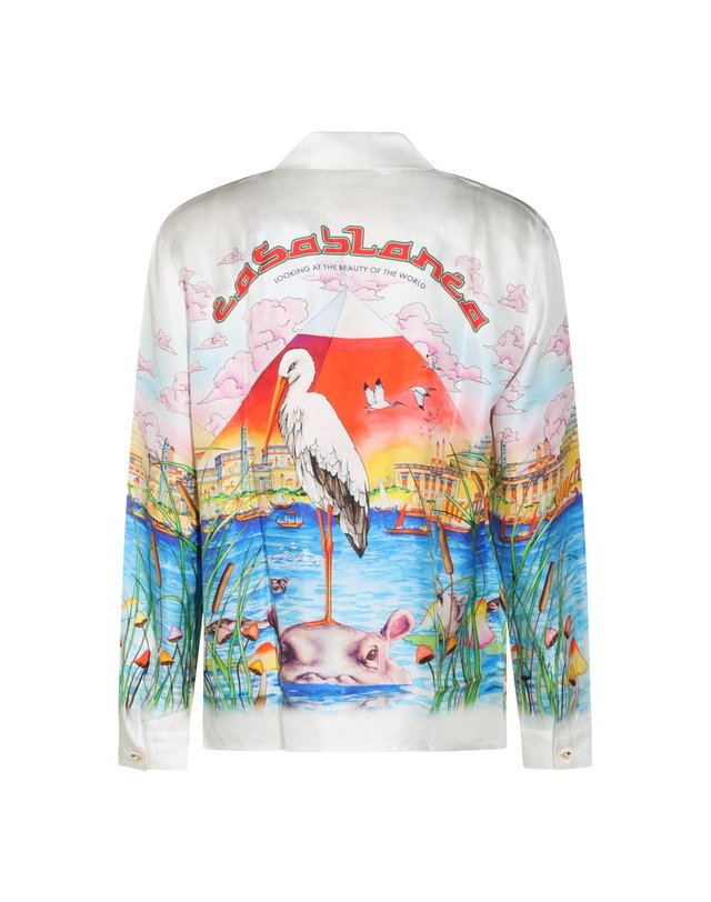 카사블랑카 [해외직구] 카사블랑카 멀티컬러 실크 EGYPT AS 잇 WAS 쿠반 셔츠 MPF26SH00602 B0482189288 착용컷
