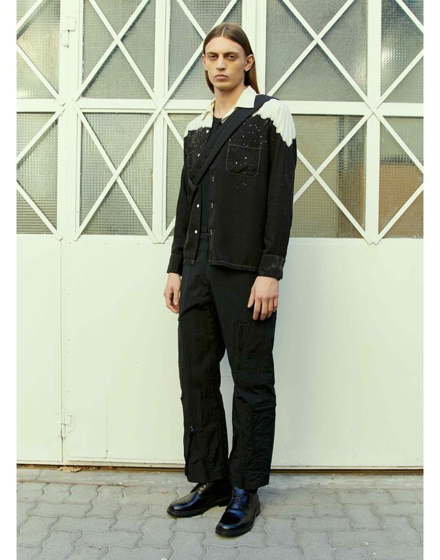 노마 티디 [해외직구] 23 F/W 노마 T.D. 핸드 다이 오픈 카라 셔츠 N36-SH 04A black B0111004577 착용컷