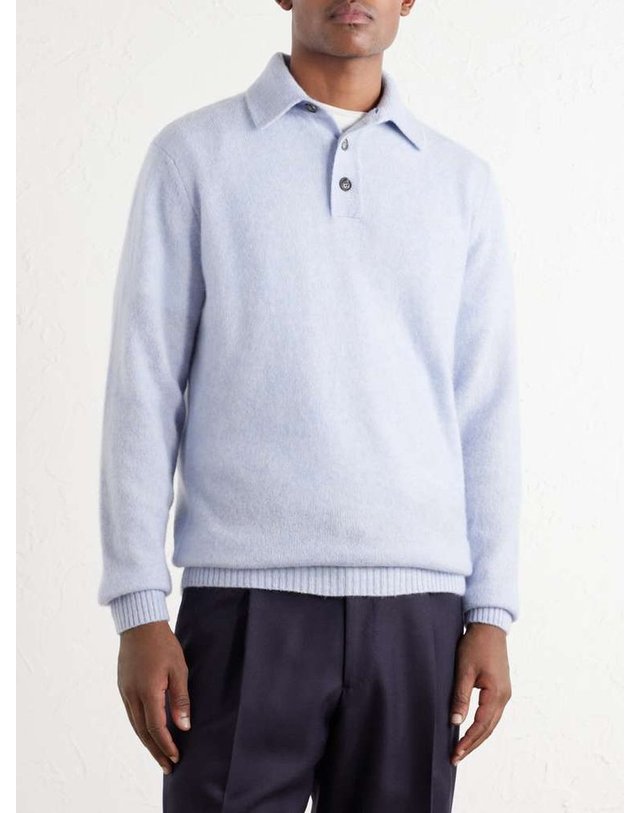 톰 스위니 [해외직구] 톰 스위니 캐시미어 & 실크 폴로 셔츠 AW26-LS_P10-BLU B0082325558 착용컷