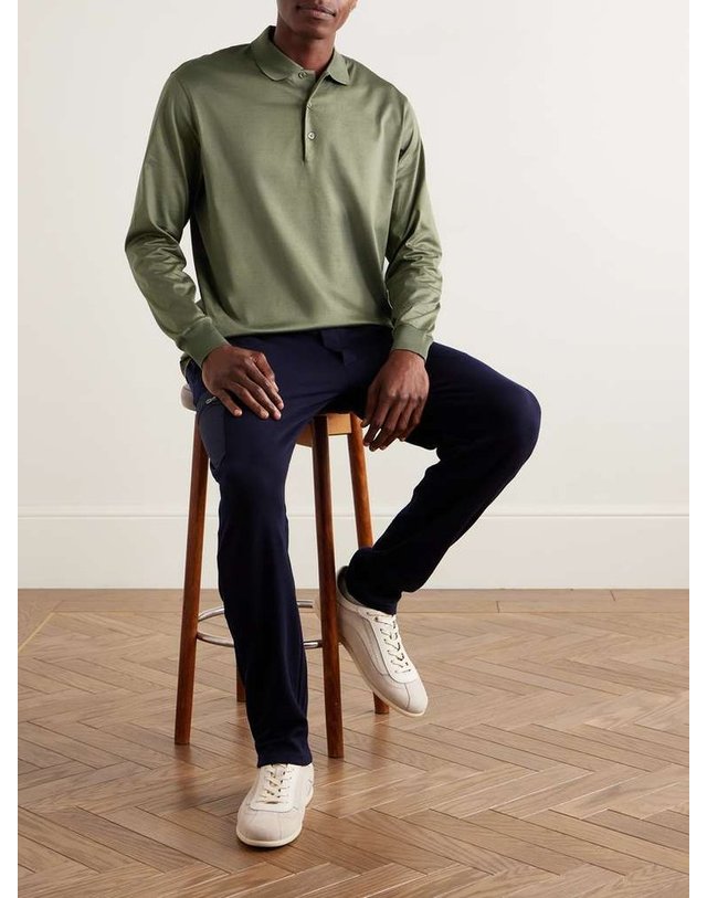 샤르베 [해외직구] 샤르베 COTTONSATEEN 폴로 셔츠 LONG SLEEVE POLO B0082123773 착용컷