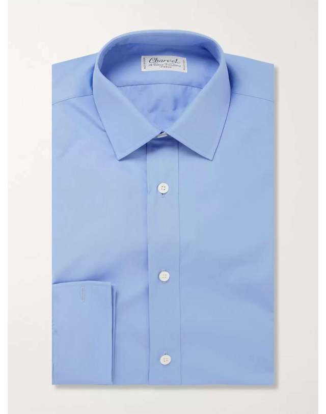샤르베 [해외직구] 샤르베 블루 코튼 셔츠 3.2255 Single Cuff 15005 Collar B0080088987 착용컷