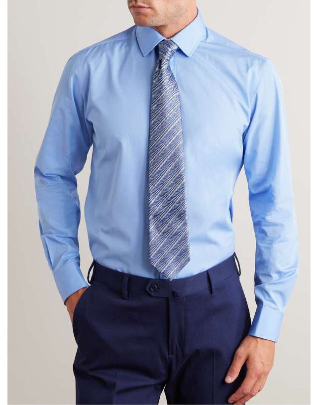 샤르베 [해외직구] 샤르베 블루 코튼 셔츠 3.2255 Single Cuff 15005 Collar B0080088987 착용컷