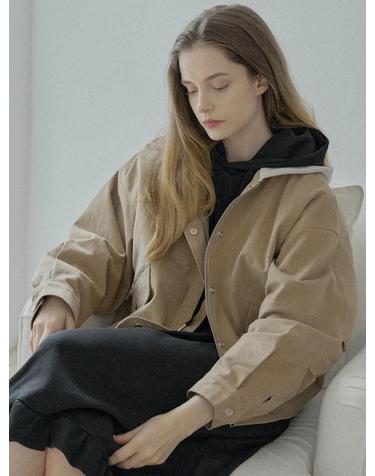 Quilted Liner Hooded Jumper - BEIGE