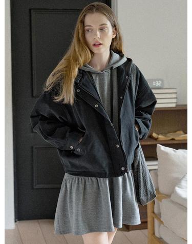 Quilted Liner Hooded Jumper - BLACK