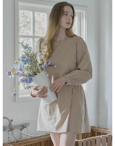 Dot Corduroy Mini Dress - BEIGE