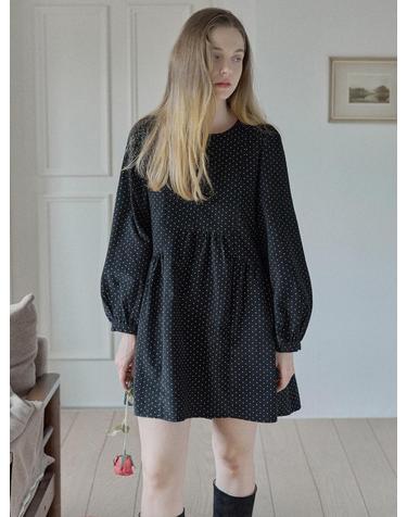 Dot Corduroy Mini Dress - BLACK