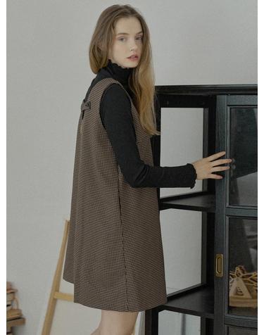 Swallow Pattern Sleeveless Dress - BROWN