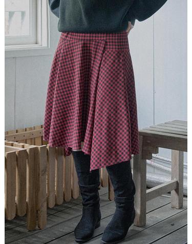 Unbalanced Check Skirt - RED